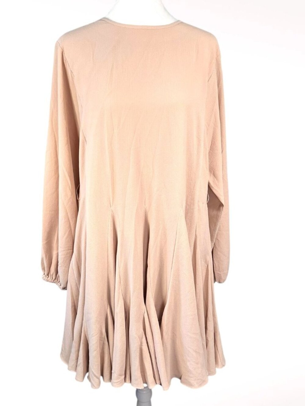 Gianni Bini Beige Pleated Drop Waist Shift Dress Long Sleeve Size XS